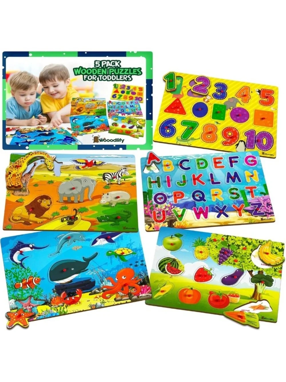 Colorful Chunky Wooden Puzzles for Toddlers 1-4 - Educational Montessori Toys